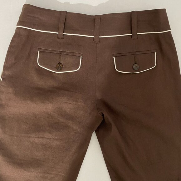 Bebe Vintage Linen Pant Suit | Dark Rum/Brown w/White Trim & Belt | EUC - Picture 11 of 16